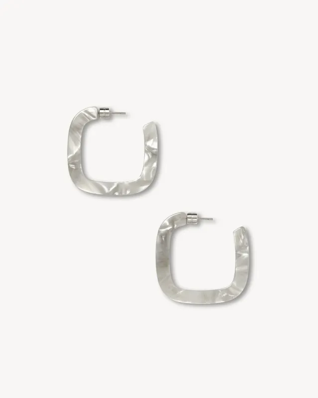 Midi Square Hoops in Grey Shell sold by Machete