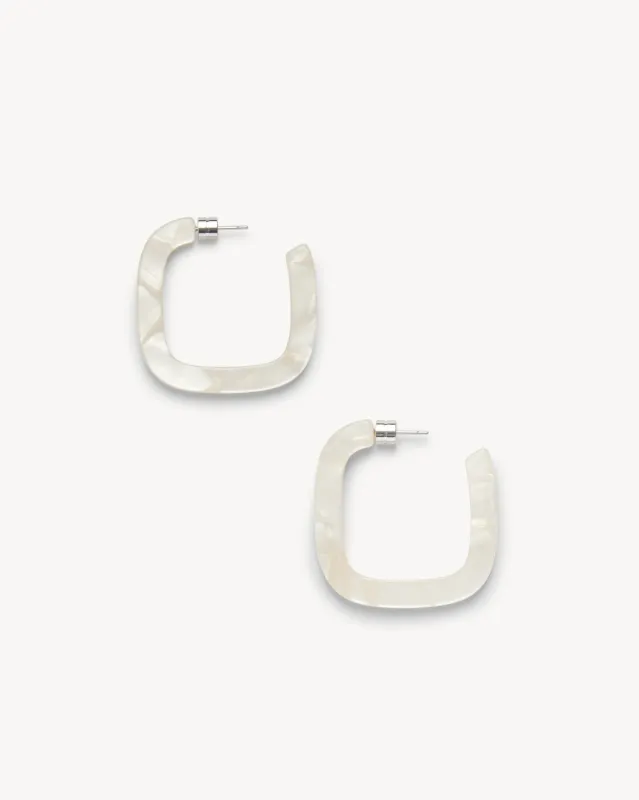 Midi Square Hoops in White Shell made by Machete