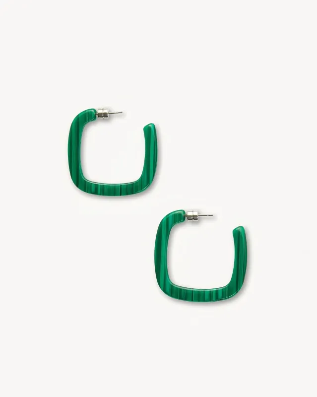 Midi Square Hoops in Malachite sold by Machete