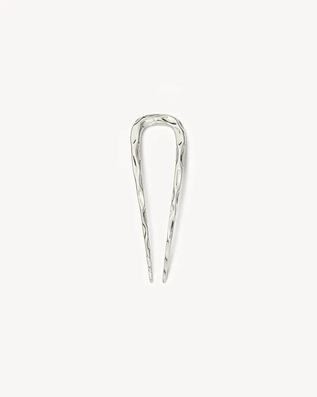 Petite Wavy French Hair Pin in Silver sold by Machete