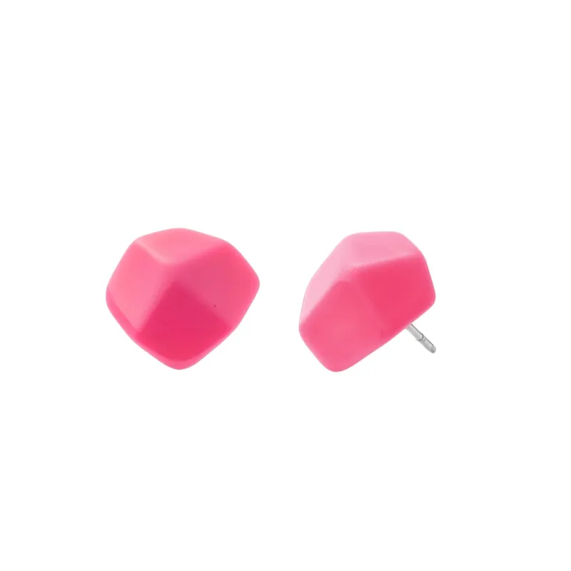 Mini Sculpture Studs in Neon Pink sold by Machete