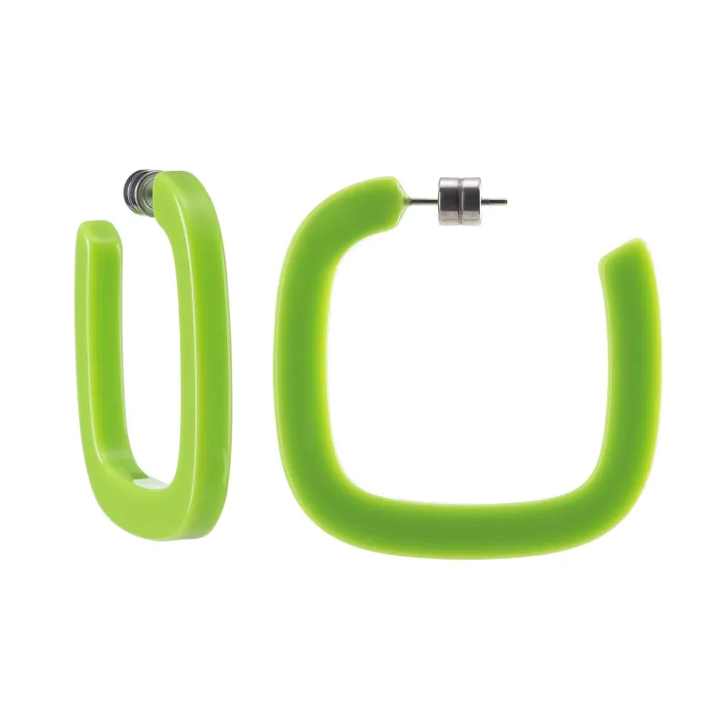 Midi Square Hoops in Neon Green sold by Machete