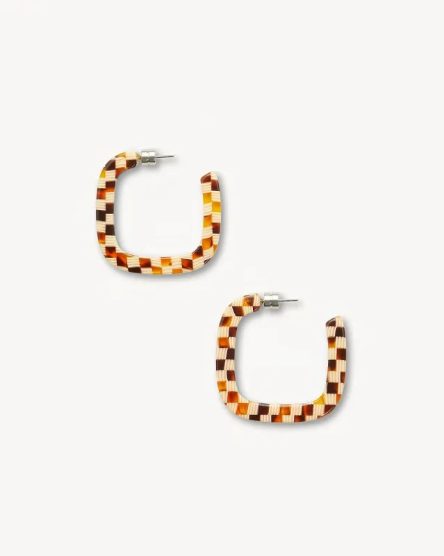 Midi Square Hoops in Tortoise Checker sold by Machete