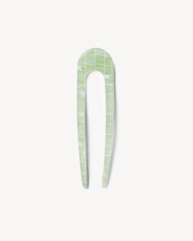 French Hair Pin in Mint Shell Checker sold by Machete