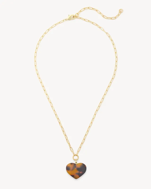 Midi Heart Pendant Necklace in Classic Tortoise made by Machete