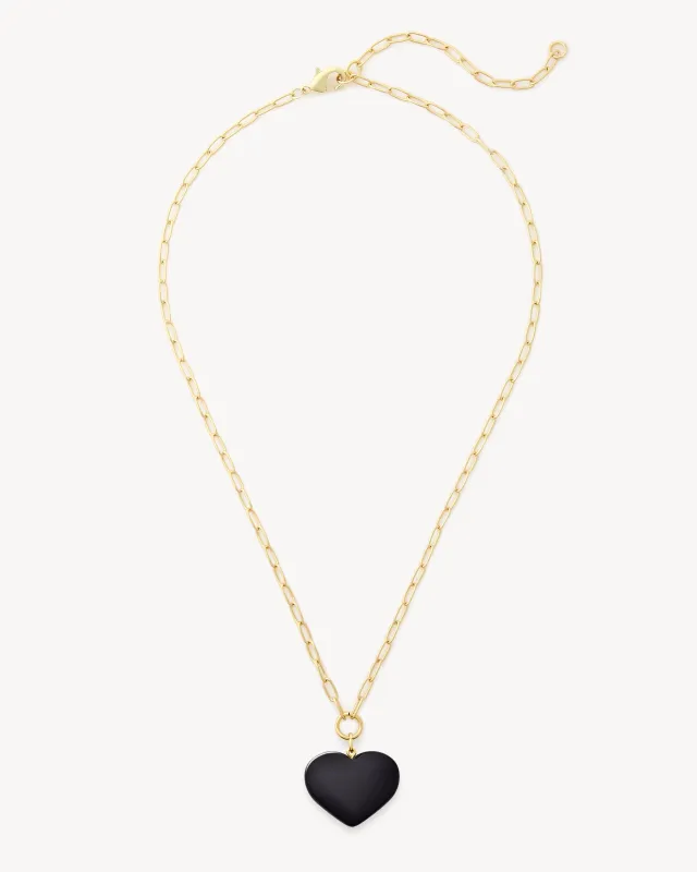 Midi Heart Pendant Necklace in Black made by Machete