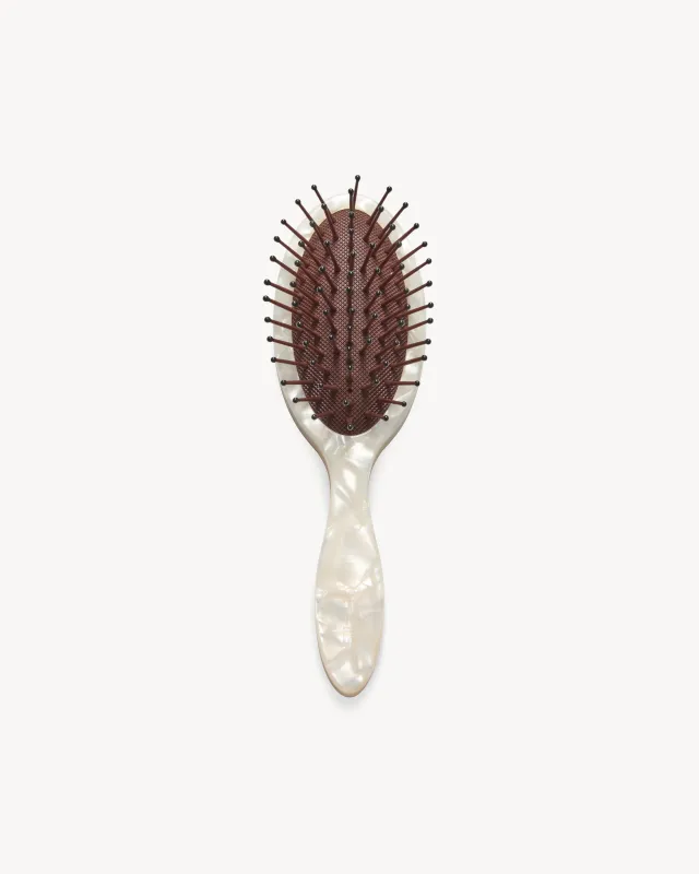 Travel Detangling Hair Brush in White Shell made by Machete