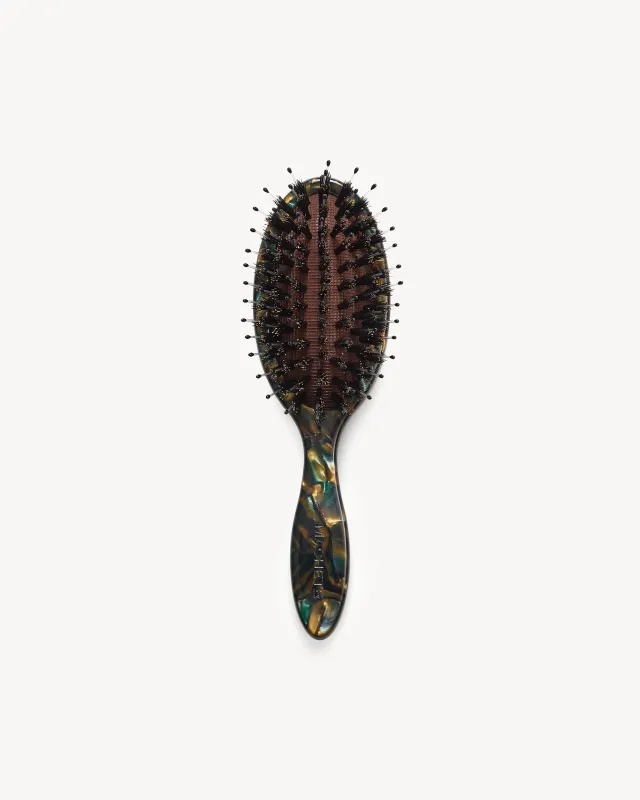 Travel Hair Brush in Green Tortoise made by Machete