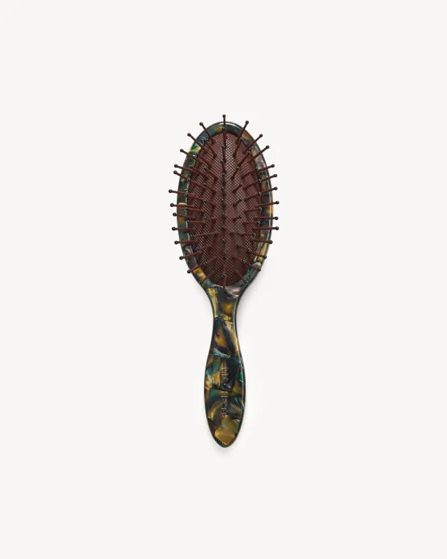 Travel Detangling Hair Brush in Green Tortoise made by Machete