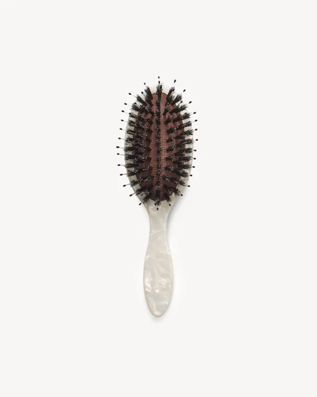 Travel Hair Brush in White Shell made by Machete