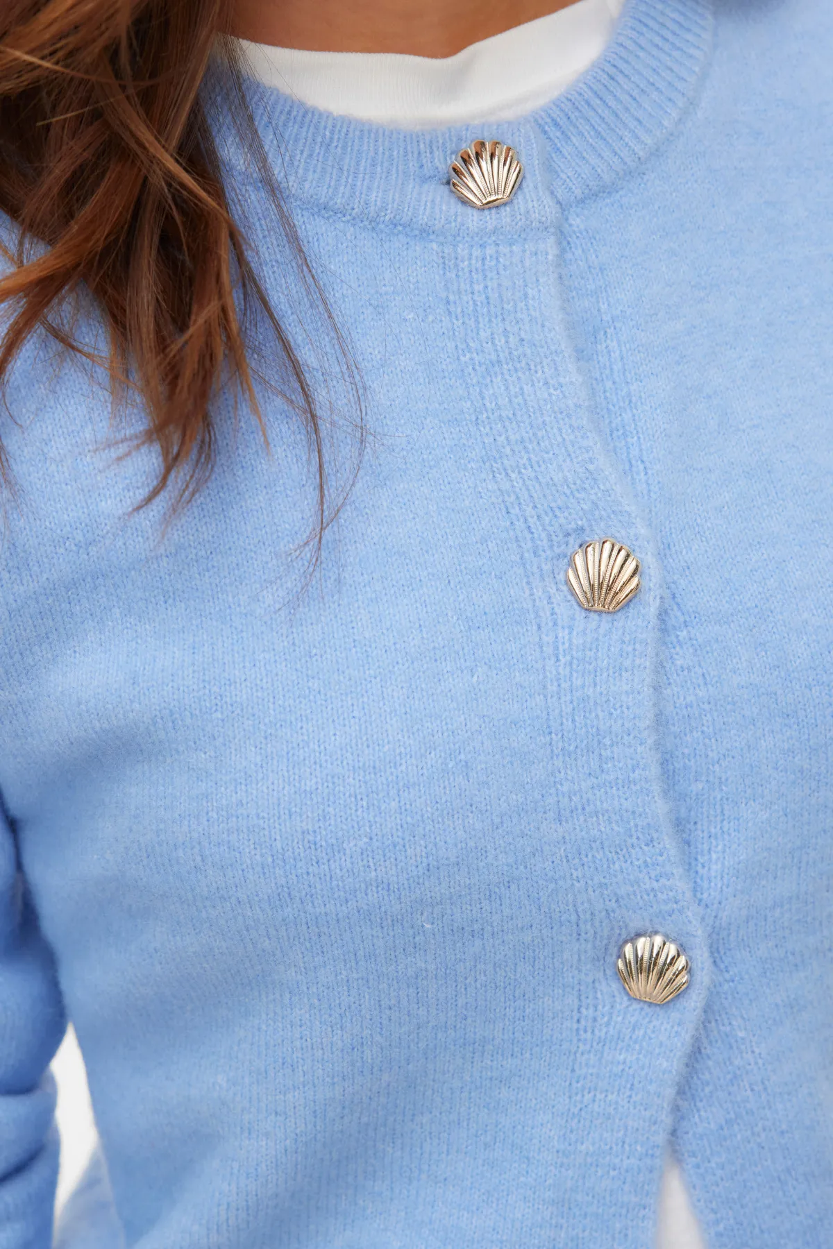 Fiona Kort Cardigan med Knapper - Brunnera Blue Melange sold by Teeshoppen product image thumbnail 3