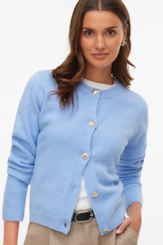 Fiona Kort Cardigan med Knapper - Brunnera Blue Melange made by Vero Moda