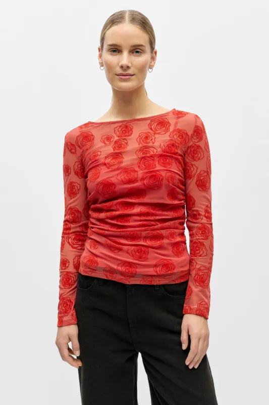 Elodie Top - Cranberry Poinsette Roses sold by Teeshoppen