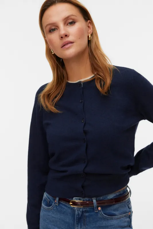 Skøn O-Neck Cardigan - Navy Blazer m. Birch sold by Teeshoppen