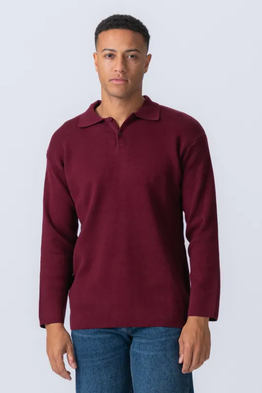 Strikket Langærmet Polo - Bordeaux sold by Teeshoppen