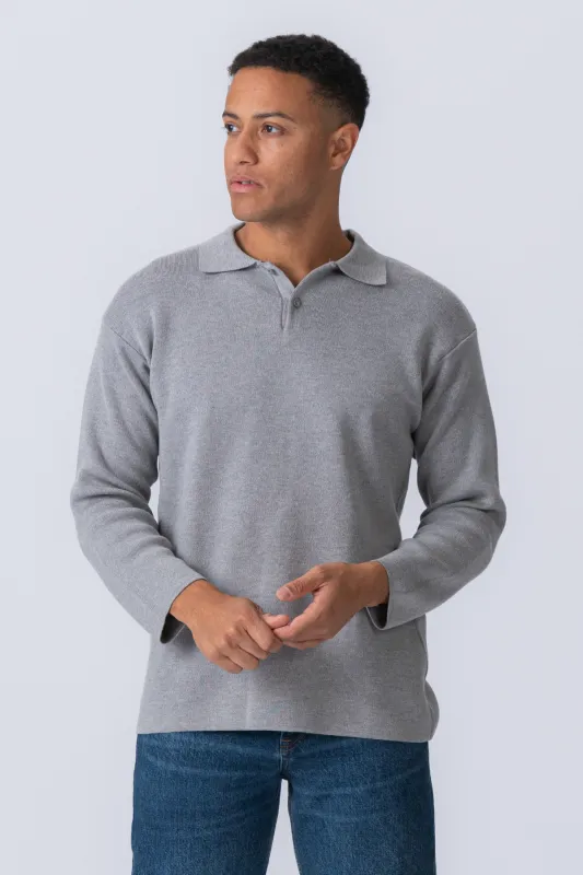 Strikket Langærmet Polo - Grå made by Teeshoppen