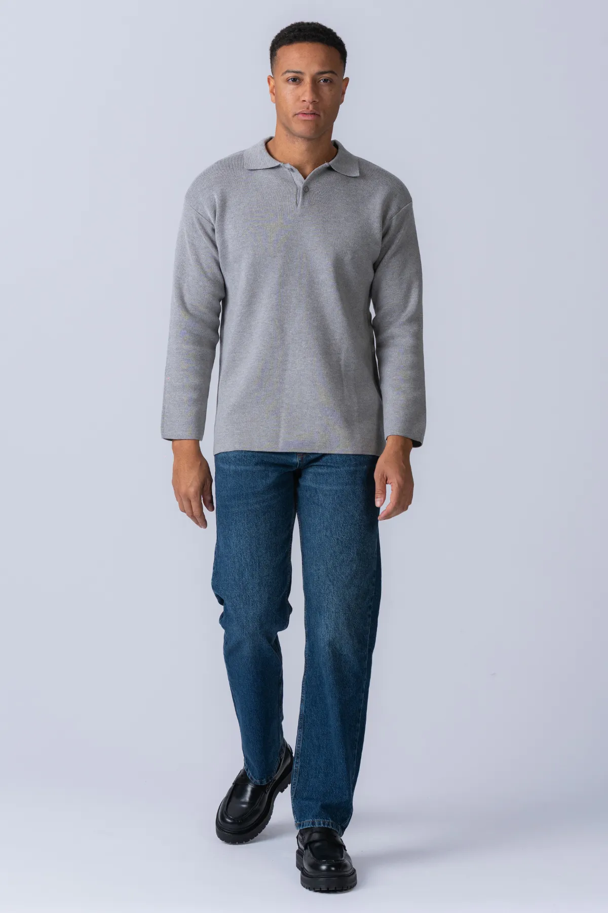 Strikket Langærmet Polo - Grå sold by Teeshoppen product image thumbnail 3