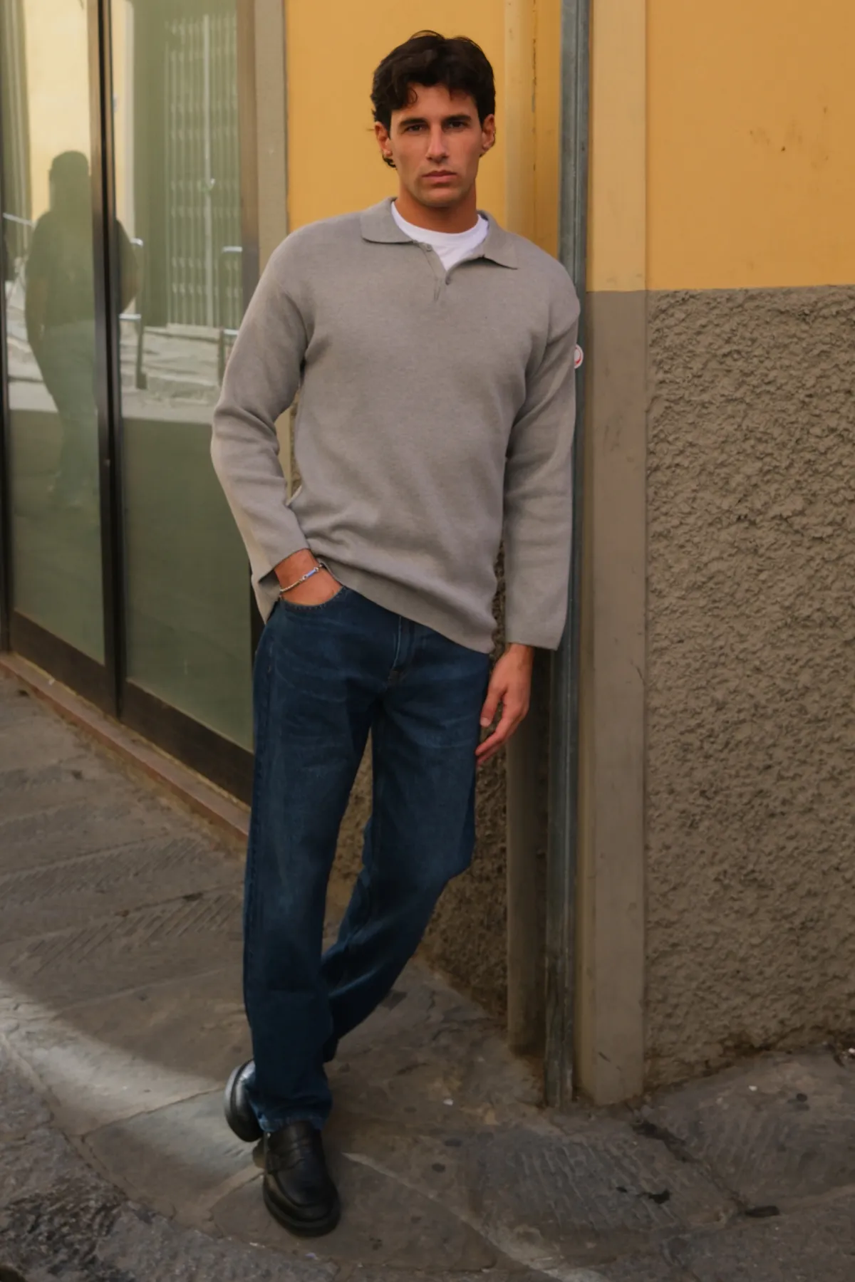 Strikket Langærmet Polo - Grå sold by Teeshoppen product image thumbnail 2