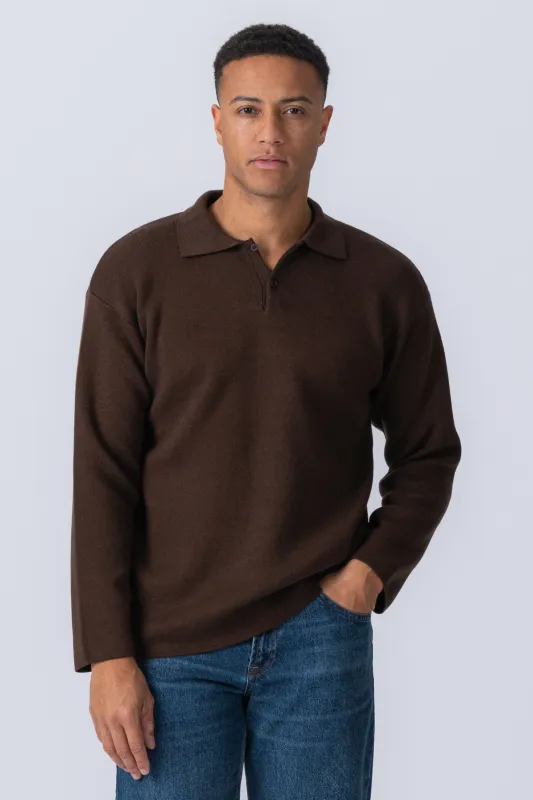 Strikket Langærmet Polo - Lys Brun made by Teeshoppen