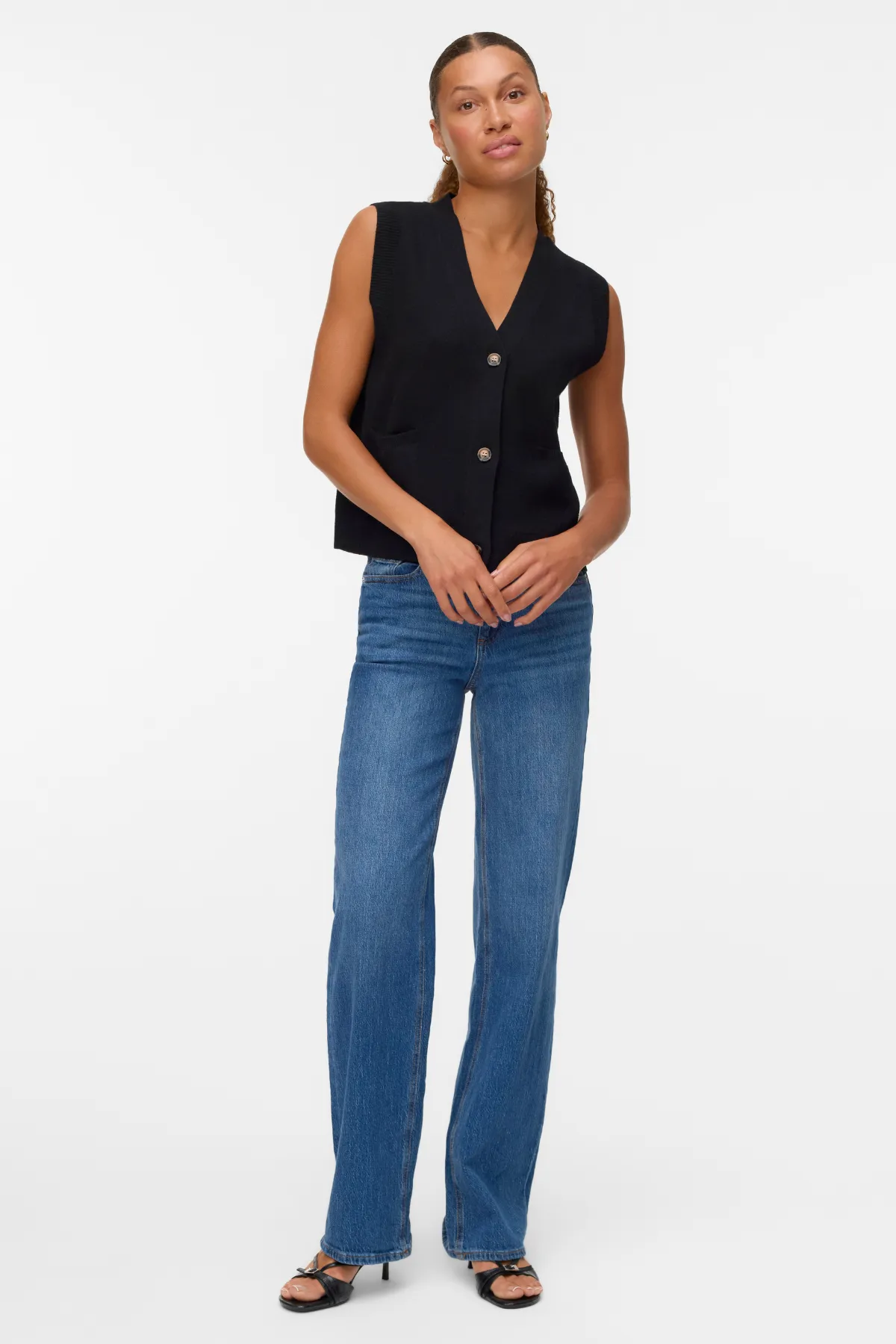 Saba V-Hals Knap Vest - Sort sold by Teeshoppen product image thumbnail 2