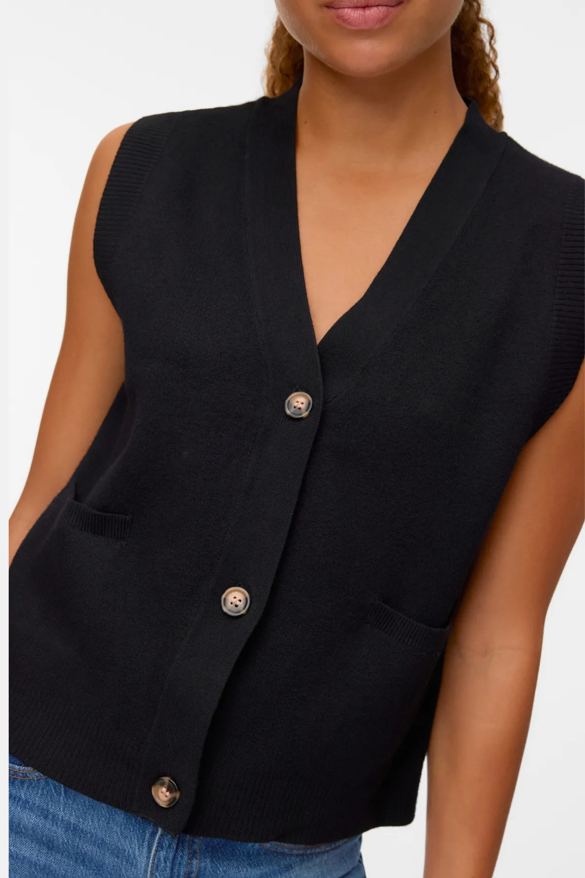 Saba V-Hals Knap Vest - Sort sold by Teeshoppen product image thumbnail 3