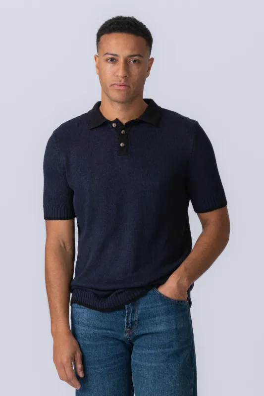 Strikket Polo - Navy sold by Teeshoppen