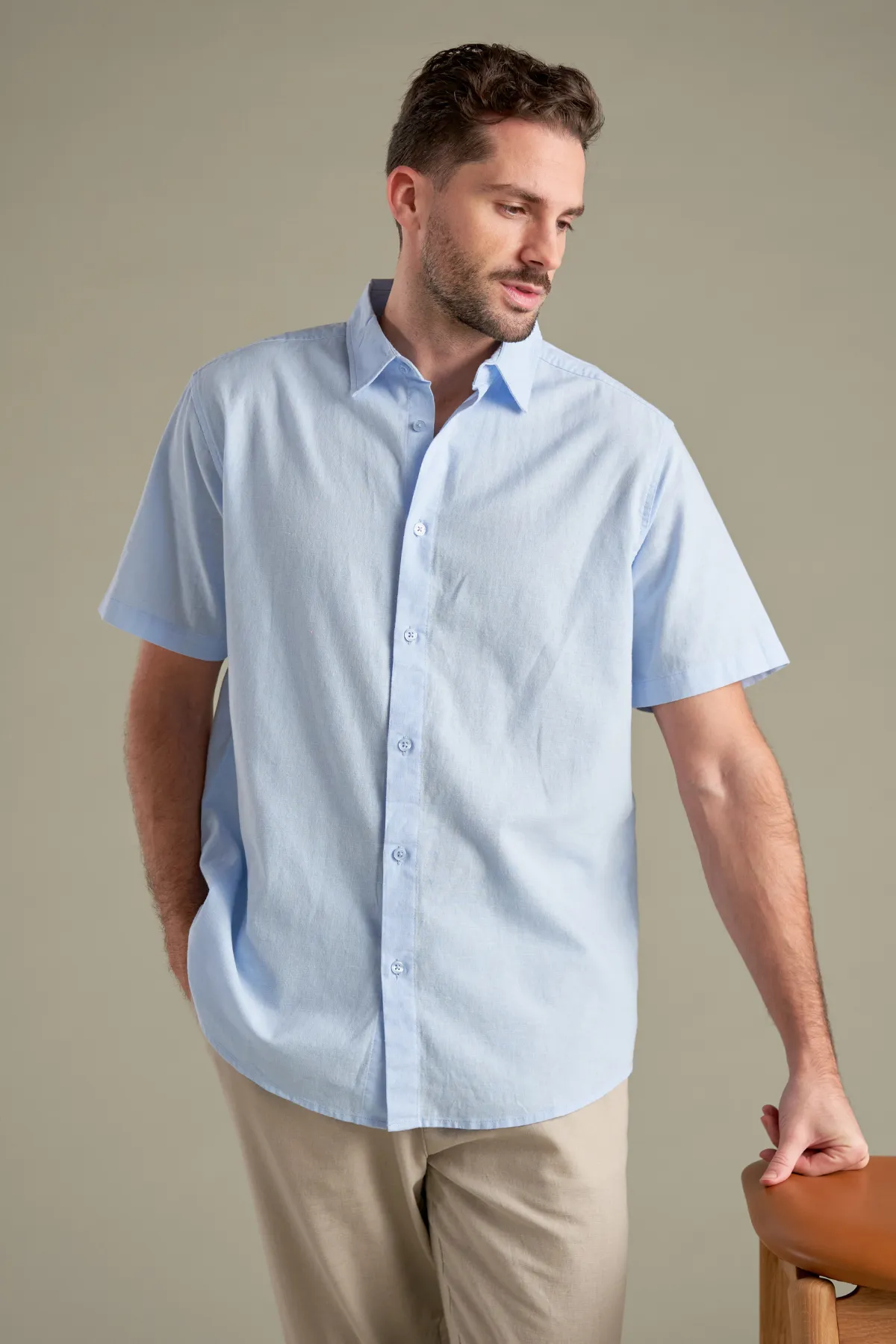 Kortærmet Hørskjorte - Lyseblå sold by Teeshoppen product image thumbnail 4