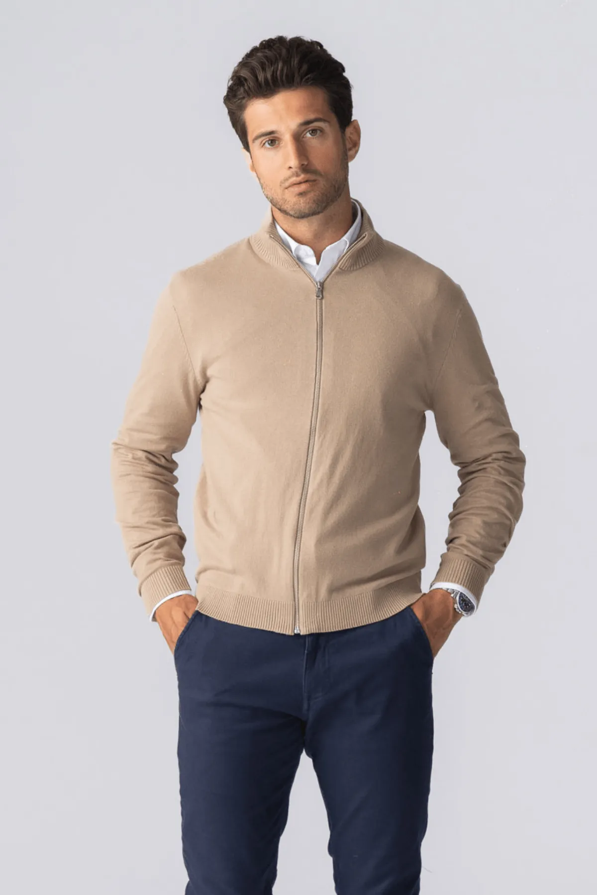 Pullover Zip Cardigan - Sand sold by Teeshoppen