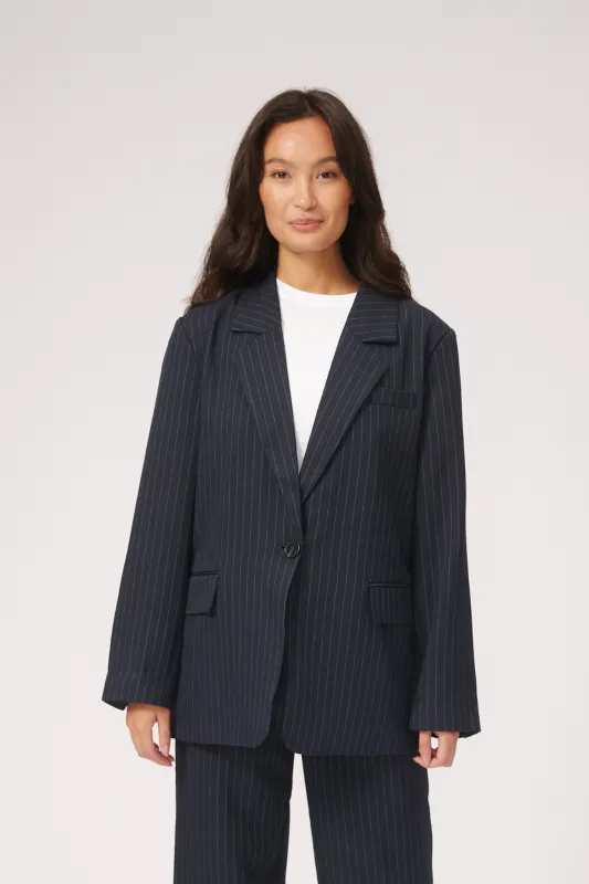 Oversized Blazer - Navy Pinstripe made by Teeshoppen
