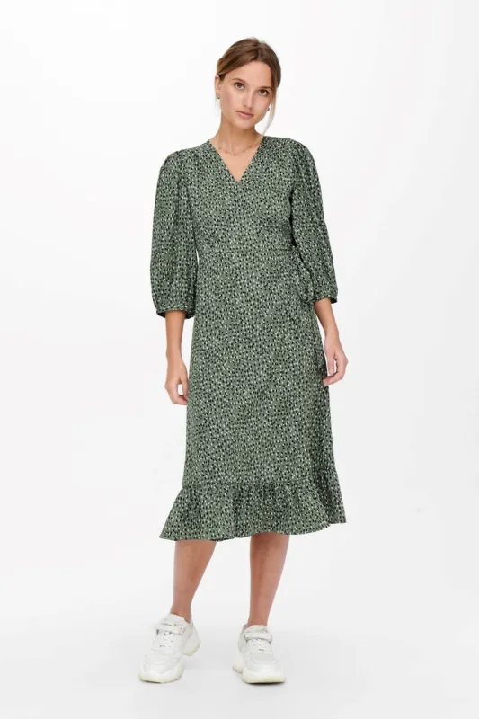 Olivia 3/4 Wrap Midi Dress - Balsam Green sold by Teeshoppen