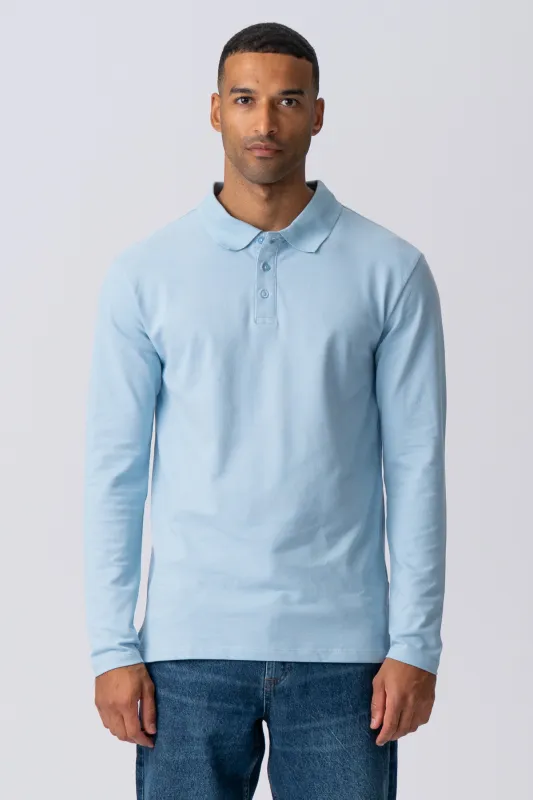 Muscle Langærmet Polo Shirt - Lyseblå made by Teeshoppen