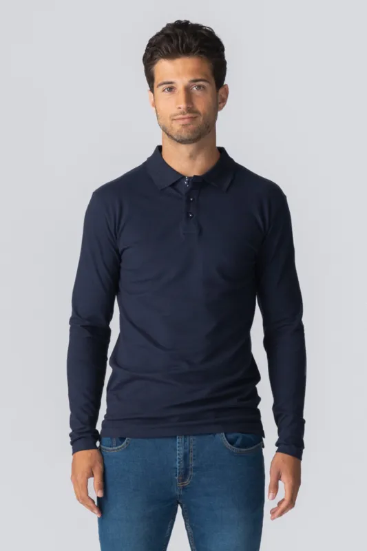 Muscle Langærmet Polo Shirt - Navy sold by Teeshoppen
