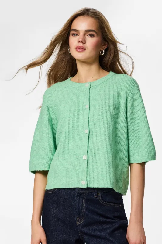 Silly O-Neck Knit Cardigan - Sprucestone Melange sold by Teeshoppen