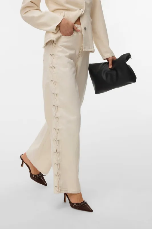 Rae Wide String Jeans - Ecru sold by Teeshoppen