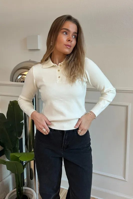 Langærmet Polo Trøje - Ecru made by Teeshoppen