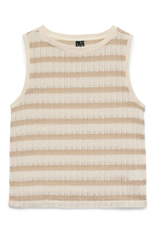 Freja Kortærmet Top - Stribet - Birch - Doeskin made by Vero Moda