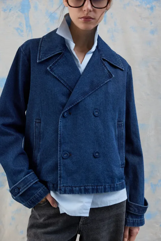 Nata Kort Denim Trenchcoat - Mørkeblå Denim made by VILA