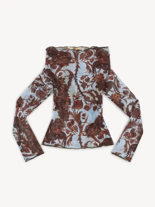 Clavicle Top Wildflower Emboss Blue made by KNWLS