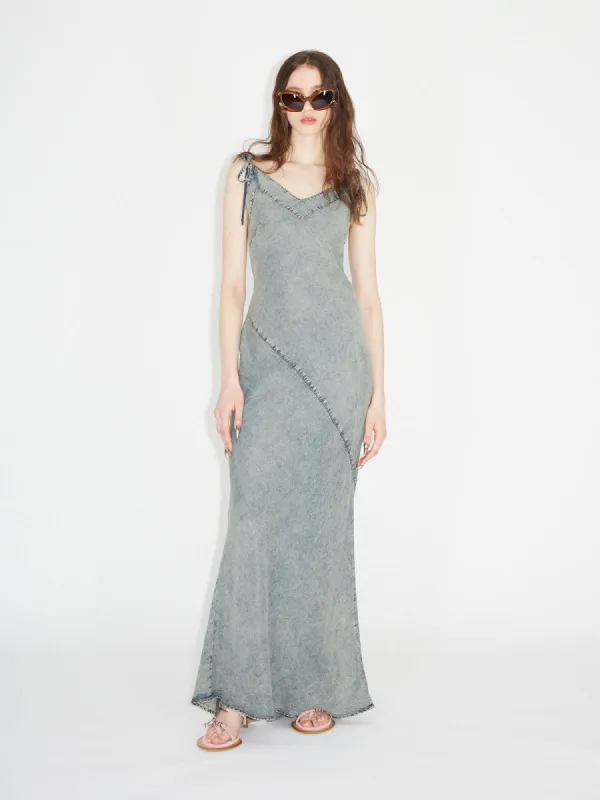 Issa Bias Dress Washed Blue made by KNWLS