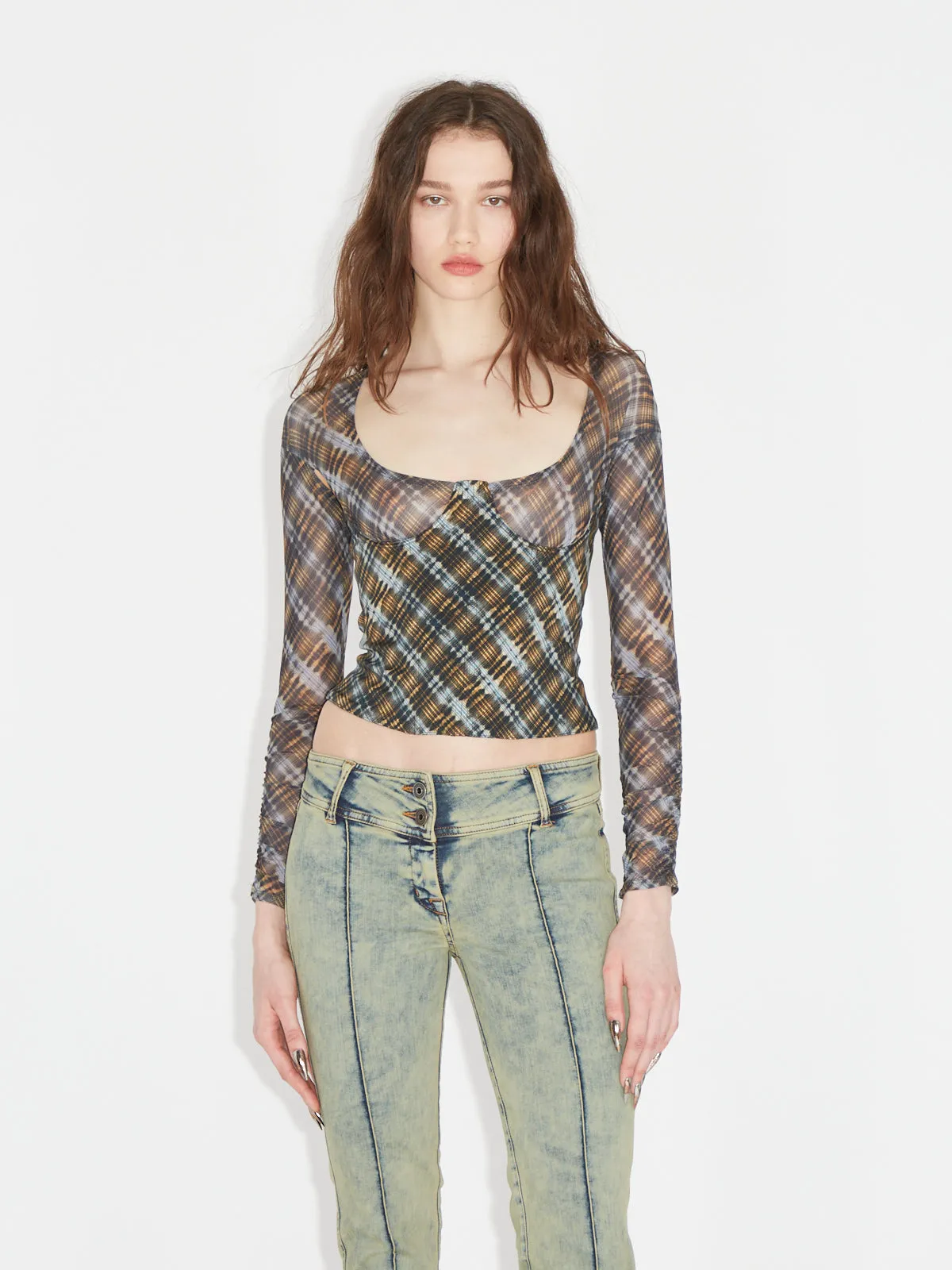 Scythe Bustier Bleach Plaid Blue sold by KNWLS