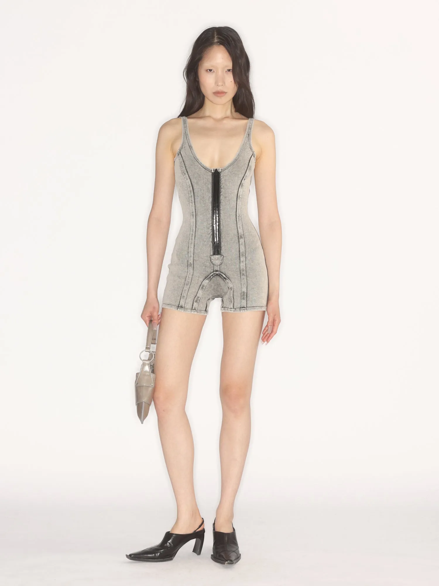 Scuba Playsuit Washed Black sold by KNWLS
