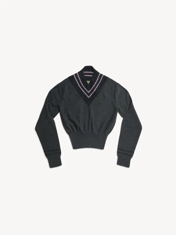 Nora V Neck Charcoal Stripe made by KNWLS