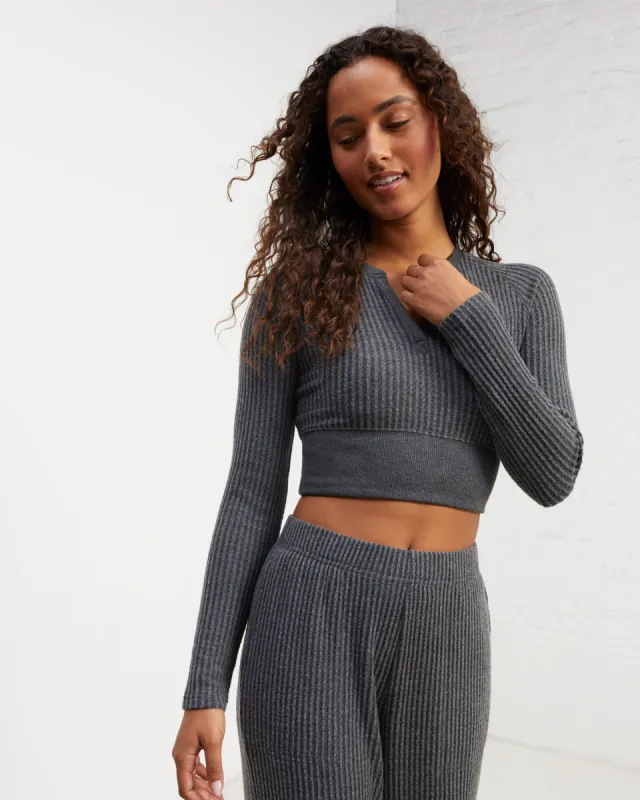 Cozy Up Waffle Cropped Henley sold by UpWest
