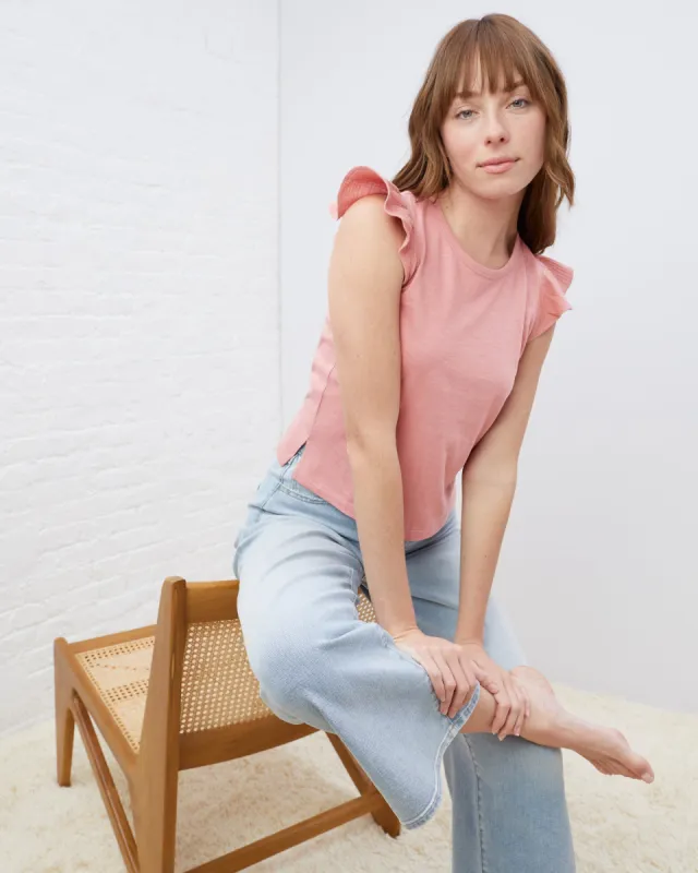 Mixed Fabric Flutter Sleeve Tee sold by UpWest