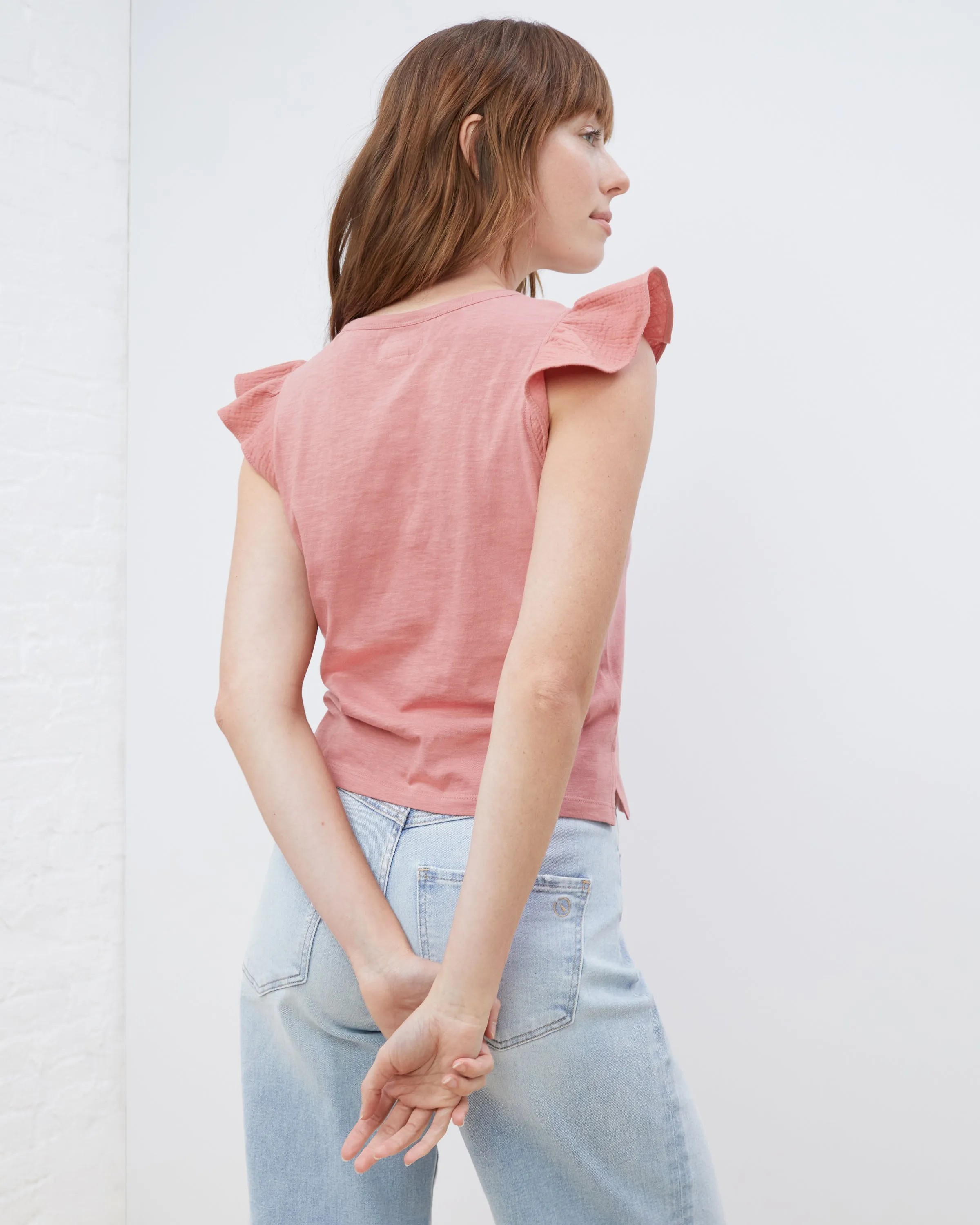 Mixed Fabric Flutter Sleeve Tee sold by UpWest product image thumbnail 2