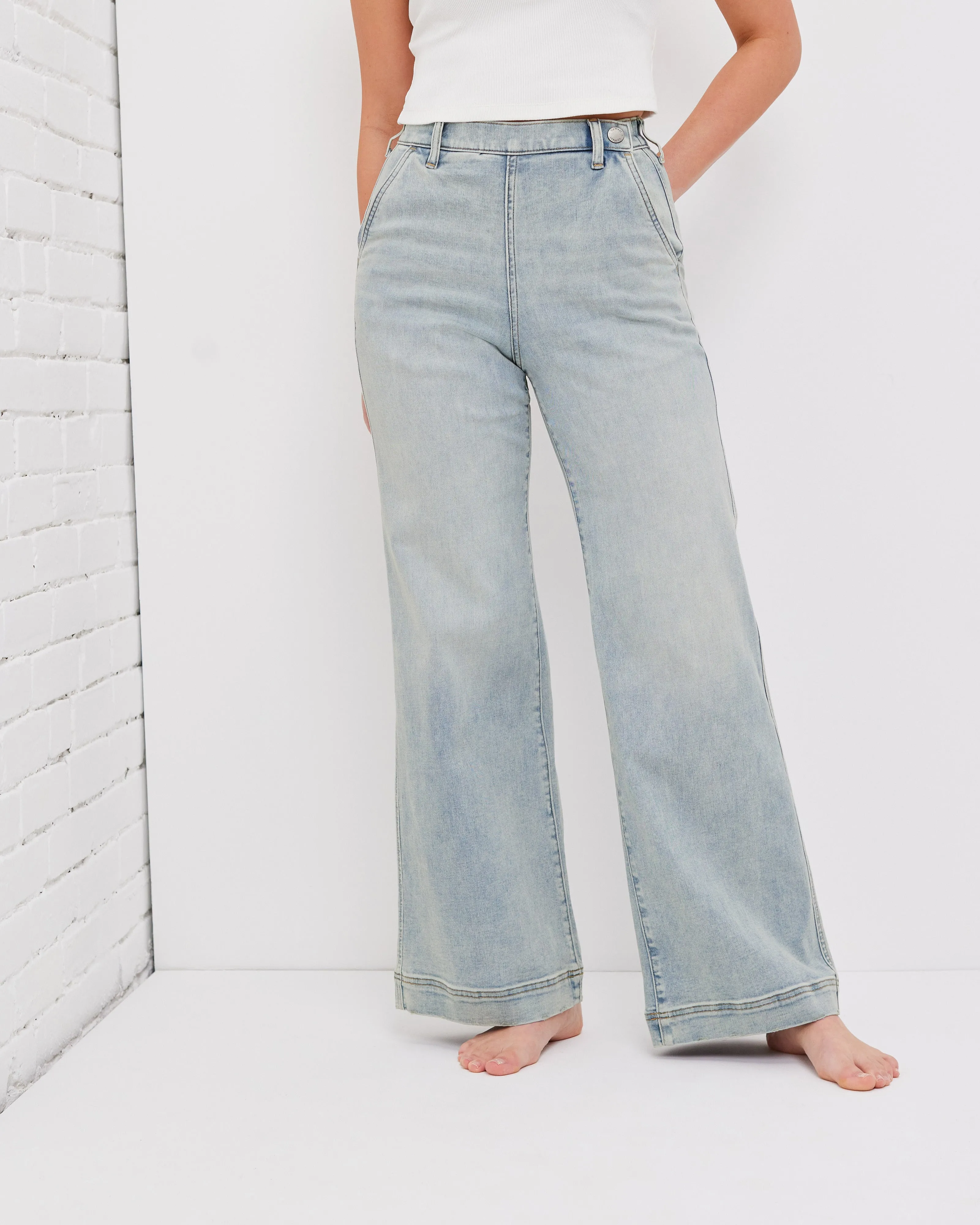 All-Day Wide-Leg Denim Trouser sold by UpWest