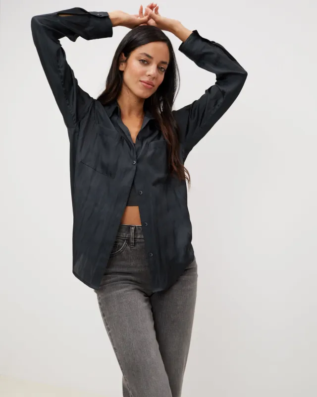 Crinkle Satin Button-Down sold by UpWest