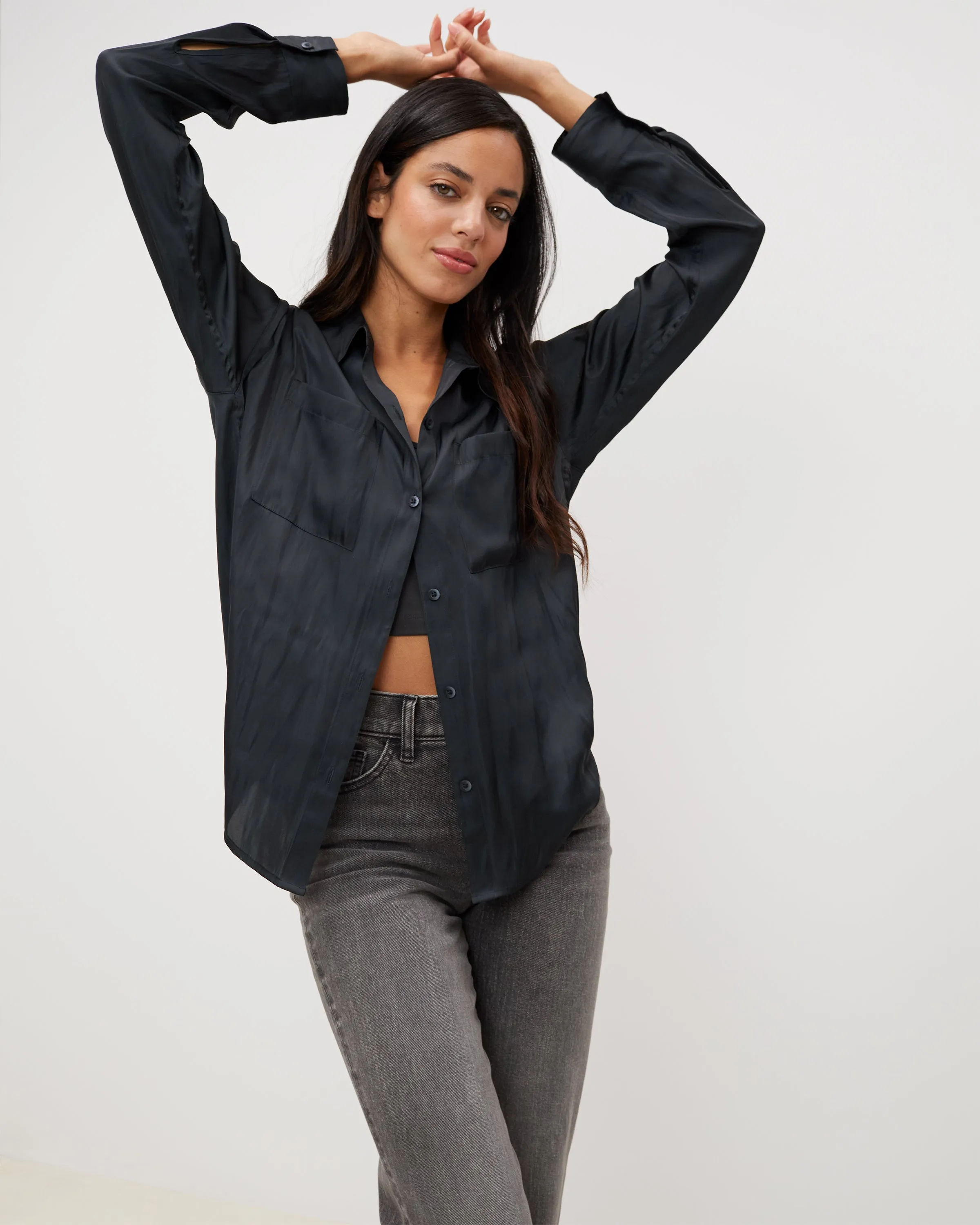 Crinkle Satin Button-Down sold by UpWest