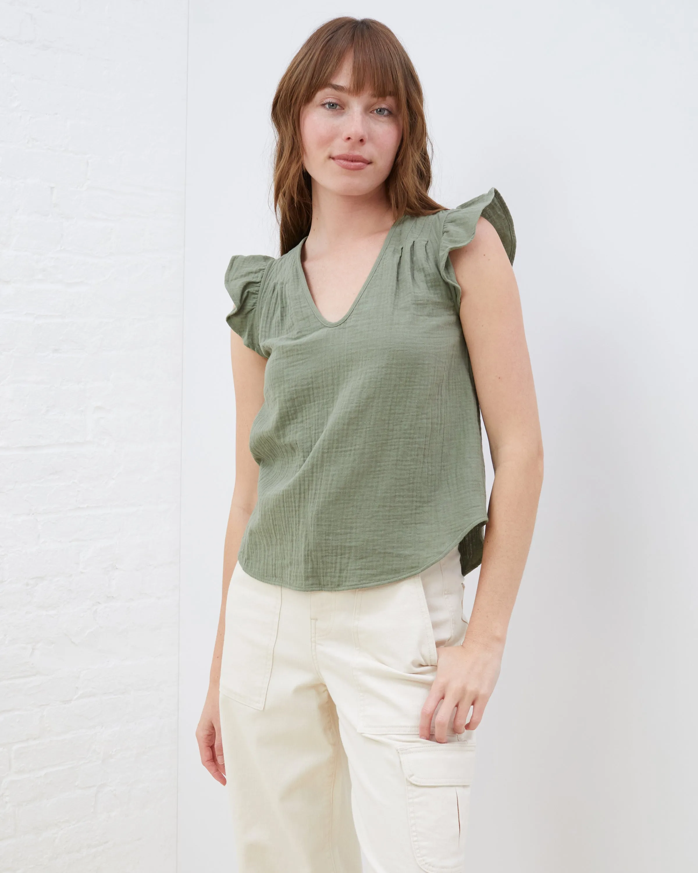 Flutter Sleeve V-Neck Top sold by UpWest