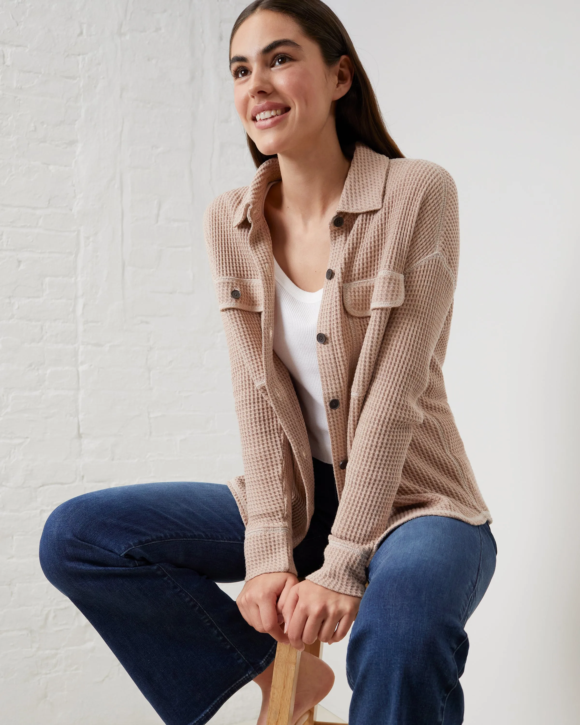 Cozy Up Waffle Button-Down Shirt sold by UpWest product image thumbnail 5